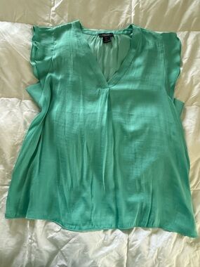 Rachel Aqua Blue V-Neck Flutter Sleeve Blouse
